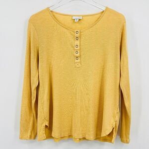 J. Jill Size Medium Petite MP Pale Yellow Long Sleeve Knit Thermal Top